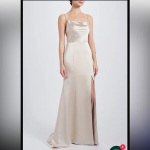 Amsale Chloe Satin Cowl-Neck Gown in Champagne - Bridesmaids Dress
